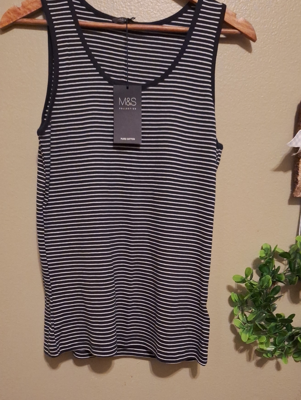 M S Collection Black & White Striped Sleeveless Tank Top
